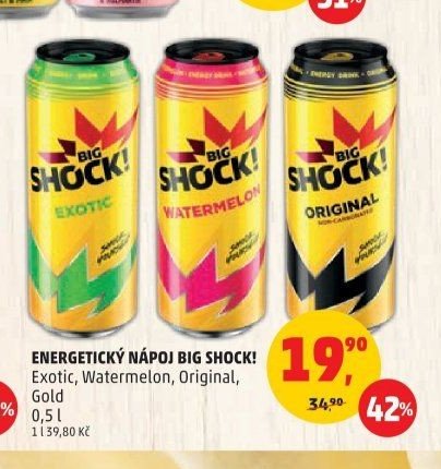 Energetický nápoj Big Shock! Exotic, Watermelon, Original, Gold 0,5 l