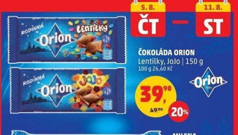 Čokoláda Orion Lentilky, JoJo 150 g