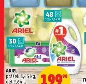 Ariel prášek 3,45 kg, gel 2,64 l, kapsle 30 ks