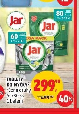 Tablety do myčky Jar různé druhy 60/80 ks