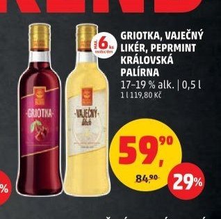 GRIOTKA, VAJEČNÝ LIKÉR, PEPRMINT KRÁLOVSKÁ PALÍRNA 17-19 % alk. | 0,5 l