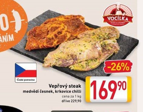 Vepřový steak medvědí česnek, krkovice chilli