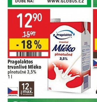 Pragolaktos trvanlivé Mléko plnotučné 3,5% 1 l