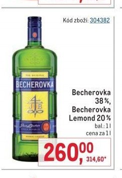Becherovka 38%, Becherovka Lemond 20%