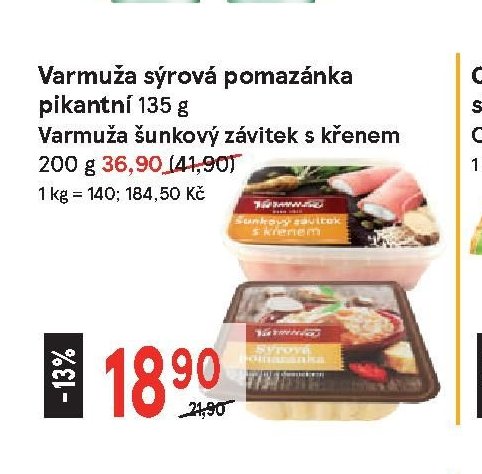 Varmuža sýrová pomazánka, Varmuža šunkový závitek