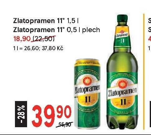 Zlatopramen 11° 1,5 l, Zlatopramen 11° 0,5 l plech