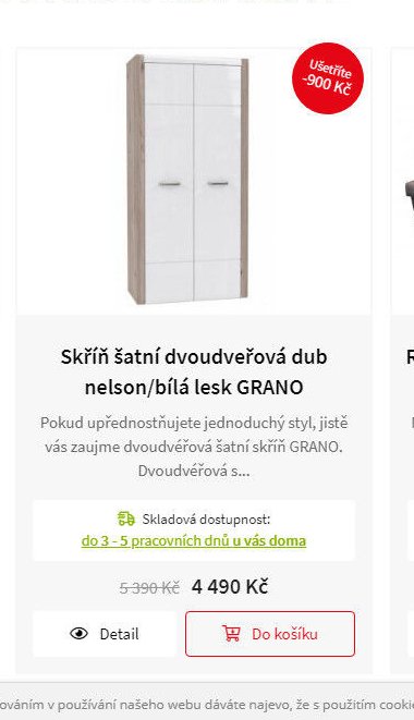 Skříň šatní dvoudveřová dub nelson/bílá lesk GRANO