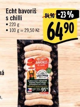 Párek na gril Echt Bavoriš s chilli Láďa Grileman Kostelecké uzeniny