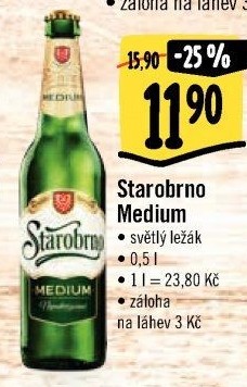 Pivo světlý ležák nepasterizovaný 11° Medium Starobrno