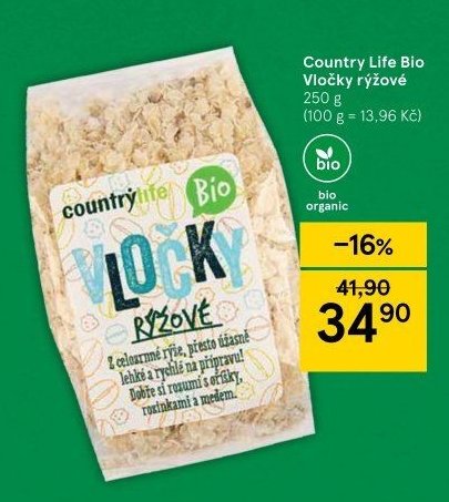 Country Life Bio Vločky rýžové 250 g