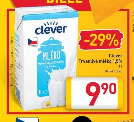 Clever Trvanlivé mléko 1,5%