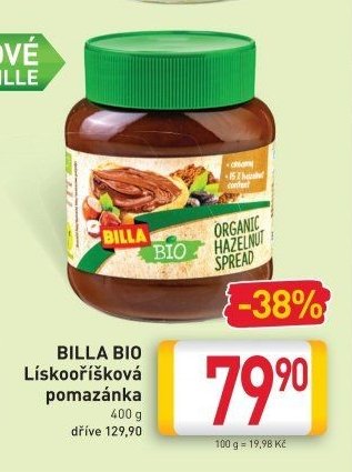 BILLA BIO Lískooříšková pomazánka