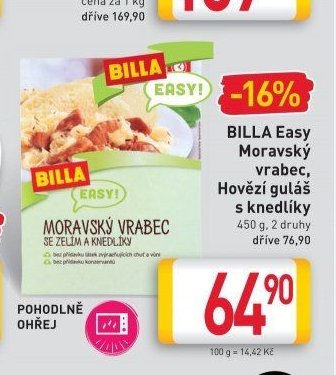BILLA Easy Moravský vrabec, Hovězí guláš s knedlíky