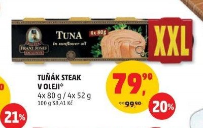 TUŇÁK STEAK V OLEJI 4x 80 g
