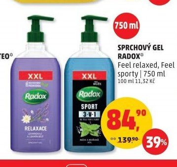 SPRCHOVÝ GEL RADOX Feel relaxed, Feel sporty 750 ml