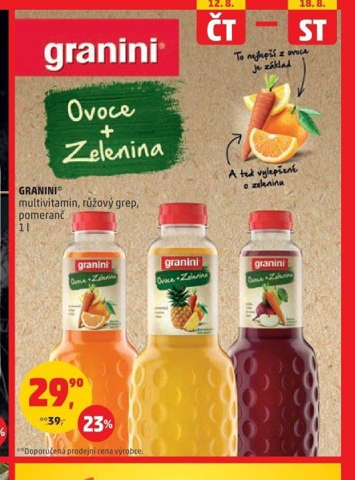 GRANINI multivitamin, růžový grep, pomeranč 1 l