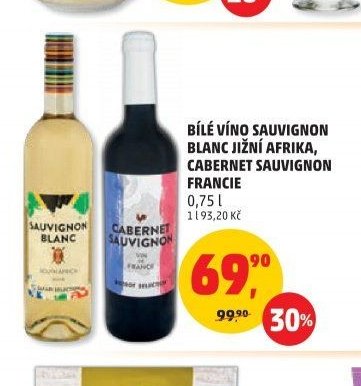 BÍLÉ VÍNO SAUVIGNON BLANC JIŽNÍ AFRIKA, CABERNET SAUVIGNON FRANCIE
