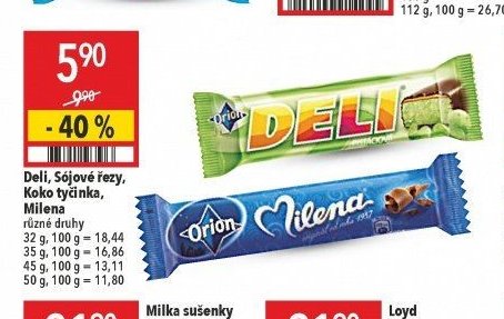 Deli, Sójové řezy, Koko tyčinka, Milena