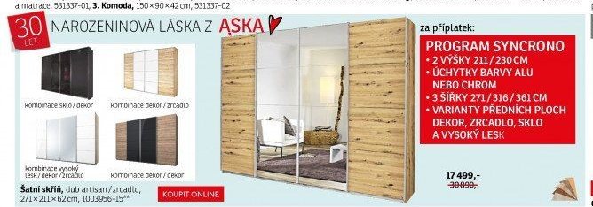Šatní skříň, dub artisan/zrcadlo - ASKO akcniletaky.com