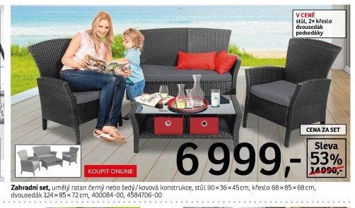 Zahradní set, umělý ratan černý nebo šedý/kovová konstrukce, stůl 90x36x45 cm, křeslo 68x85x68 cm, dvusedák 124x85x72 cm - ASKO akcniletaky.com