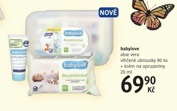 babylove aloe vera vlhčené ubrousky + krém na opruzeniny