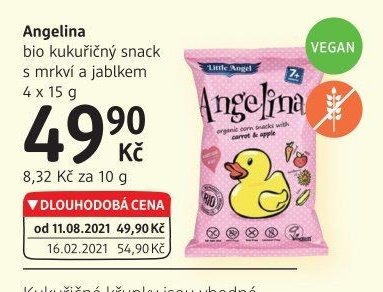 Angelina bio kukuřičný snack s mrkví a jablkem 4 x 15 g