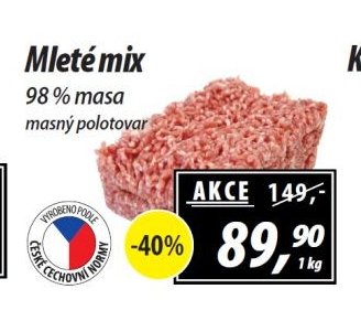 Mleté mix 98 % masa masný polotovar