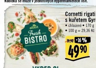 Cornetti rigati s kuřetem Gyros