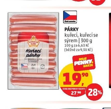 Párky kuřecí, kuřecí se sýrem