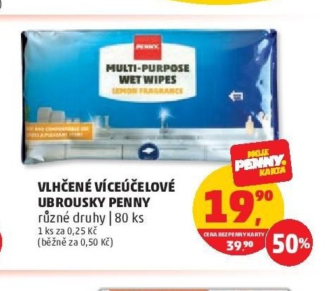 Vlhčené víceúčelové ubrousky Penny