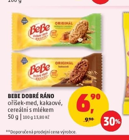 BEBE DOBRÉ RÁNO oříšek-med, kakaové, cereální s mlékem 50 g