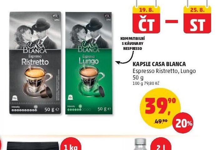 Kapsle Casa Blanca Espresso Ristretto, Lungo 50 g