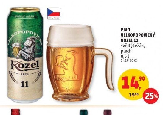 PIVO VELKOPOPOVICKÝ KOZEL 11 světlý ležák, plech 0,5 l