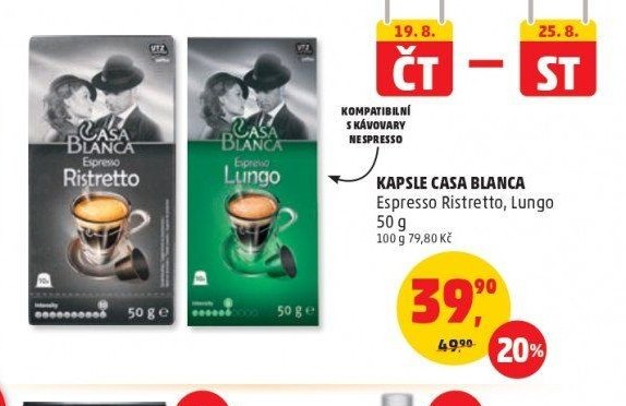 Kapsle Casa Blanca Espresso Ristretto, Lungo 50 g