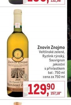 Znovín Znojmo Veltlínské zelené, Ryzlink rýnský, Sauvignon jakostní s přívlastkem
