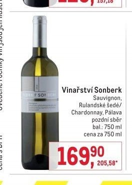 Vinařství Sonberk Sauvignon, Rulandské šedé, Chardonnay, Pálava pozdní sběr