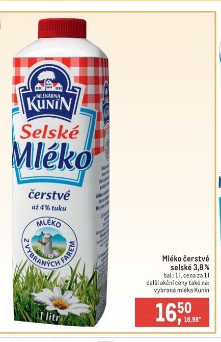 Mléko čerstvé selské 3,8%