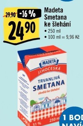 Smetana ke šlehání Jihočeská Madeta 33%