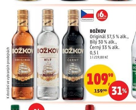 BOŽKOV Originál 37,5 % alk., Bílý 30 % alk., Černý 33 % alk. 0,5 l