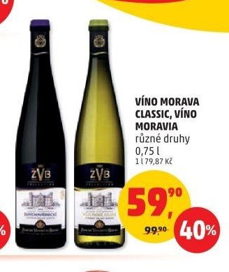VÍNO MORAVA CLASSIC, VÍNO MORAVIA různé druhy 0,75 l