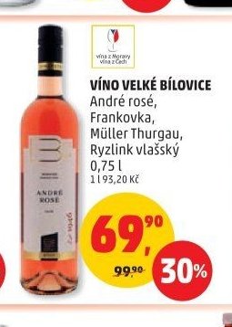 VÍNO VELKÉ BÍLOVICE André rosé, Frankovka, Müller Thurgau, Ryzlink vlašský 0,75 l