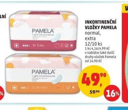 INKONTINENČNÍ VLOŽKY PAMELA normal, extra 12/10 ks