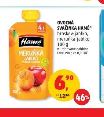 OVOCNÁ SVAČINKA HAMÉ broskev-jablko, meruňka-jablko 100 g