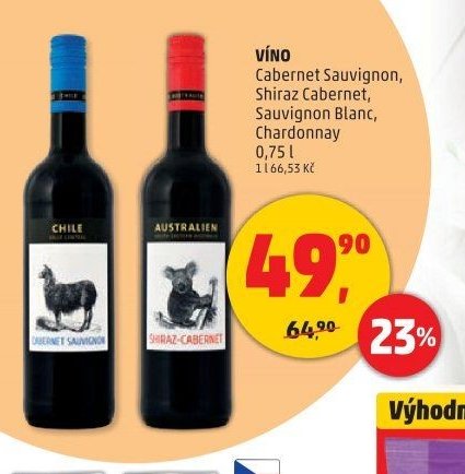 Víno (Cabernet Sauvignon, Shiraz Cabernet, Sauvignon Blanc, Chardonnay)