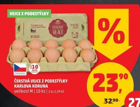 Čerstvá vejce z podestýlky Karlova koruna