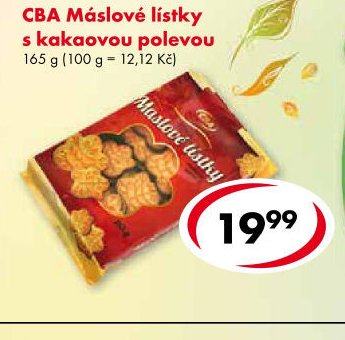 CBA Máslové lístky s kakaovou polevou