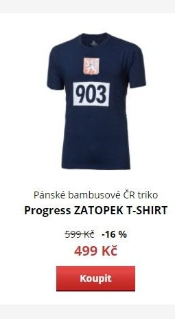 Pánské bambusové ČR triko Progress ZATOPEK T-SHIRT