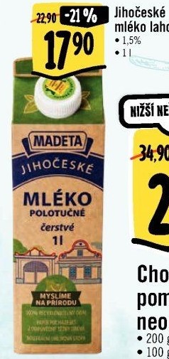 Mléko čerstvé lahodné Jihočeské Madeta - 1,5% polotučné