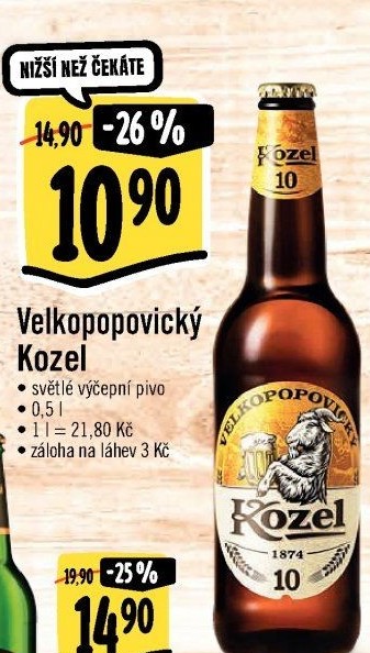 Pivo světlé výčepní 10°Velkopopovický Kozel