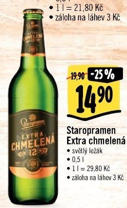 Pivo světlý ležák Extra chmelená 12° Staropramen